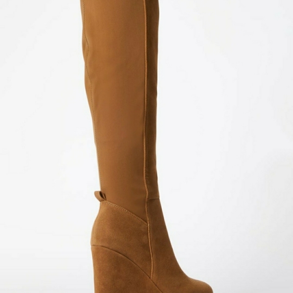 Brand New. SHOEDAZZLE - CLAIRE Knee High Wedge Boots - Taupe - Picture 8 of 9